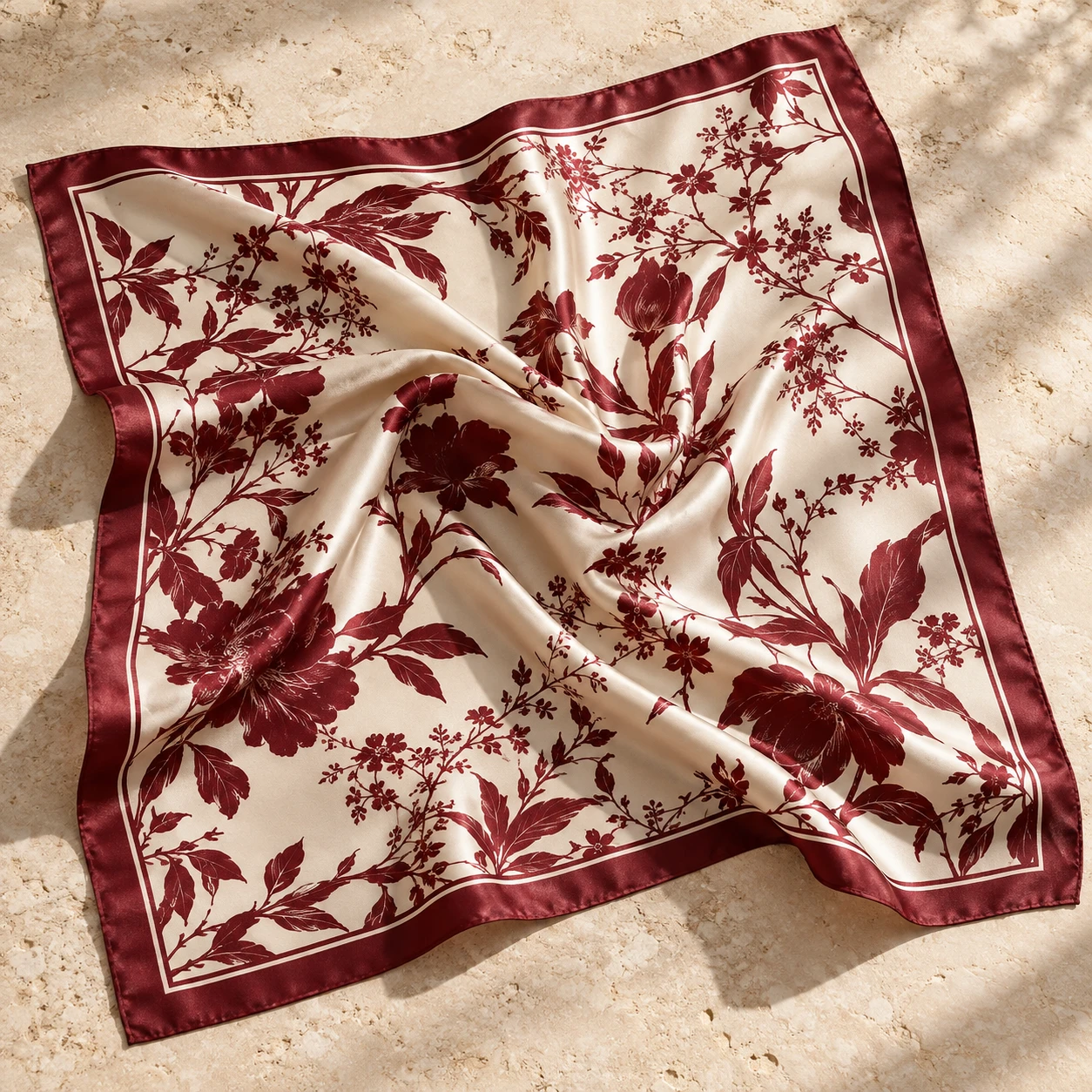 Jardin Silhouette Silk Scarf in Cream / Bordeaux