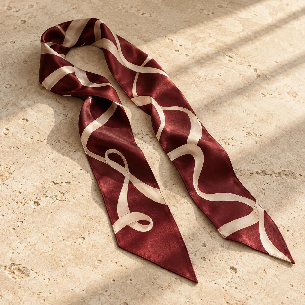 Bordeaux Ribbon Scarf in Bordeaux / Cream
