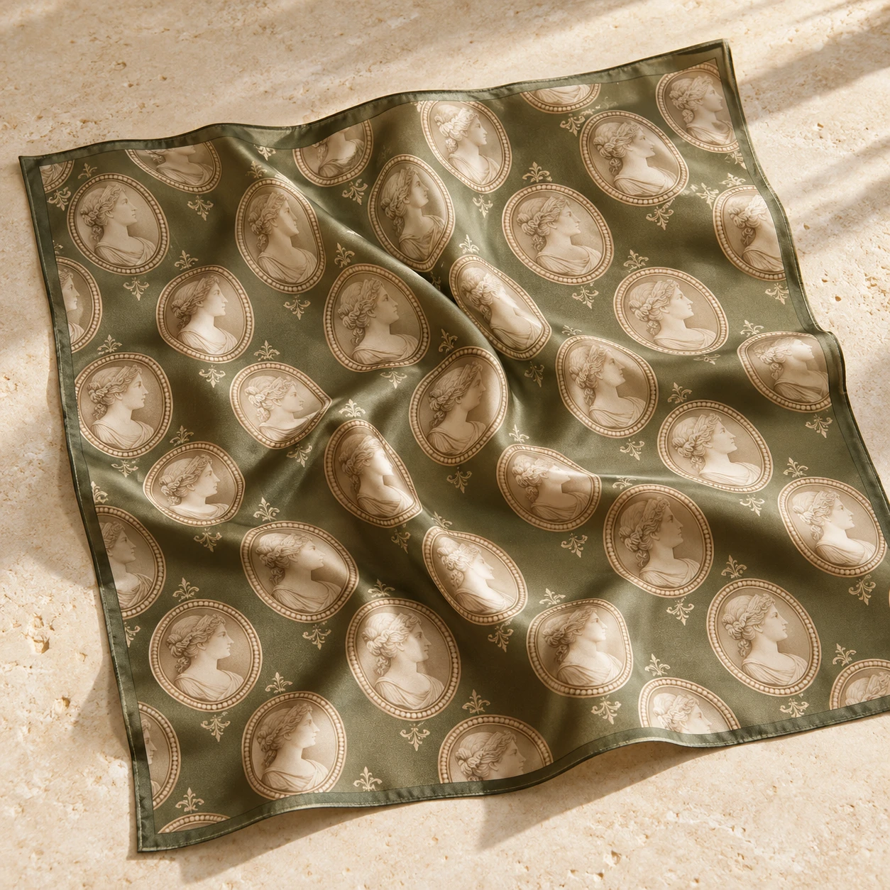 Olive Cameo Scarf in Olive / Beige